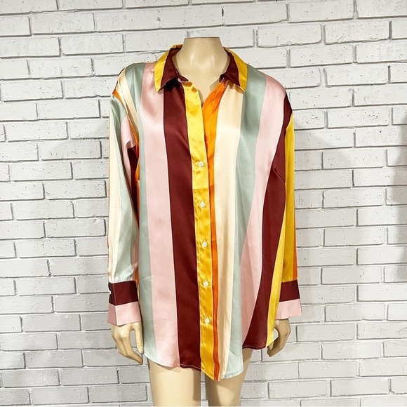 Fe Noel x Target Vibrant Striped Satin Two Piece Set Long Sleeve Shirt and Pant - Picture 7 of 14